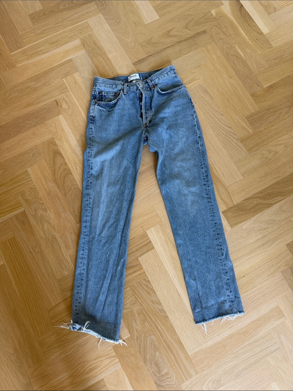 Agolde Lana Washed Blue Straight Leg Jeans